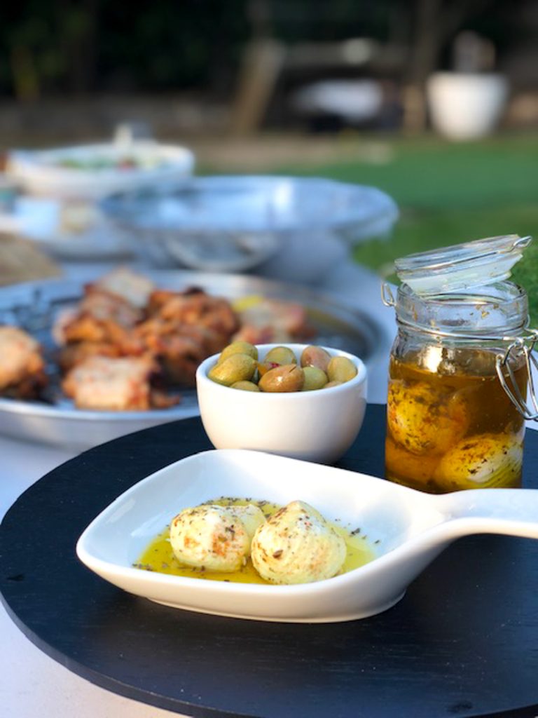 labneh cheese bites along side a barbecue outdoor