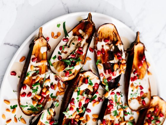 roasted eggplant with tangy tahini sauce