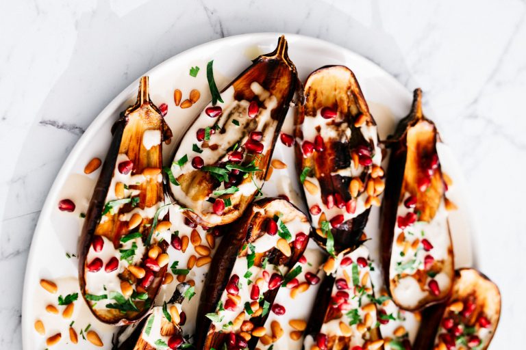 roasted eggplant with tangy tahini sauce