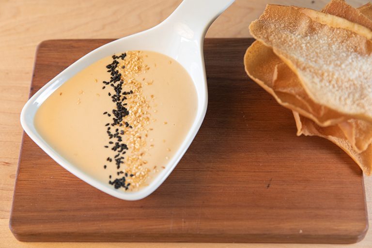 tahini sauce in a shallow bowl
