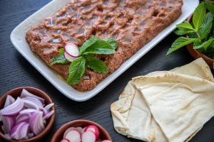 kibbeh Nayeh served with onion and raddish