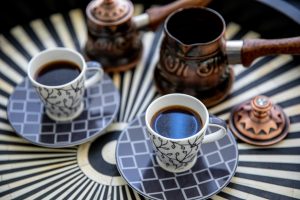 arabic coffee served on a wooden tray