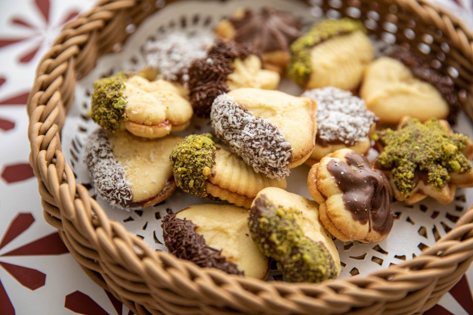 petit fours cookies served in a basket