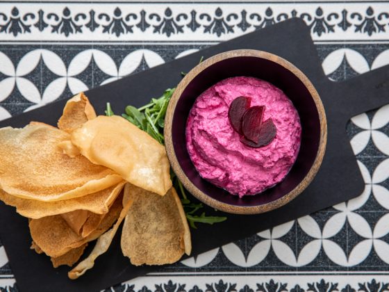 beetroot labneh served with crispy bread