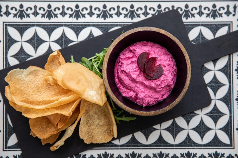 beetroot labneh served with crispy bread