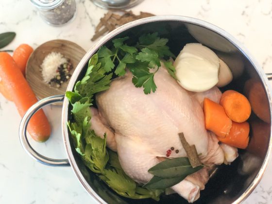 chicken stock ingredients in large pot