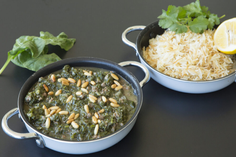Casserole of spinach and rice stew