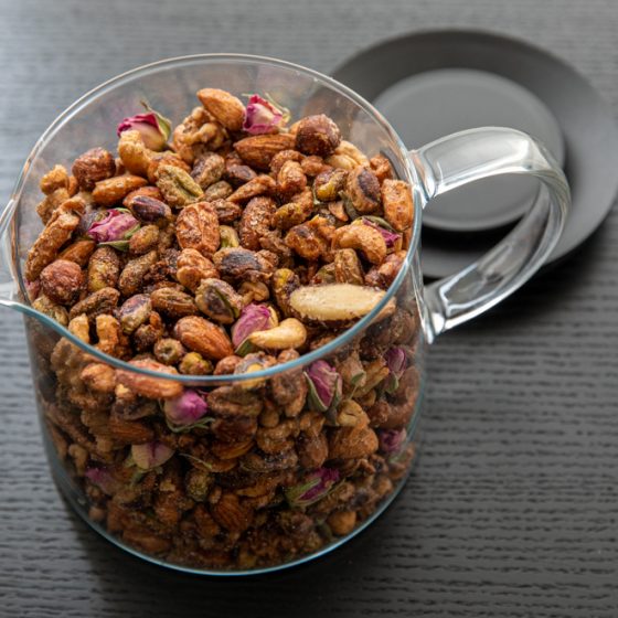 candied nuts in a tea-pot