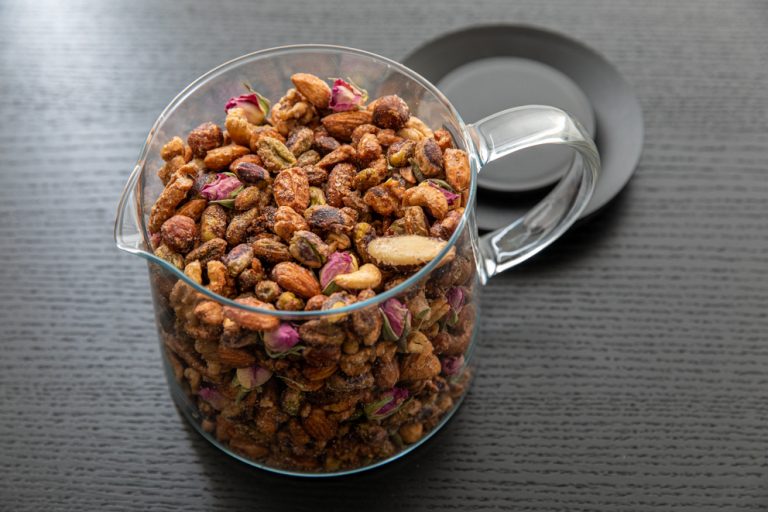 candied nuts in a tea-pot